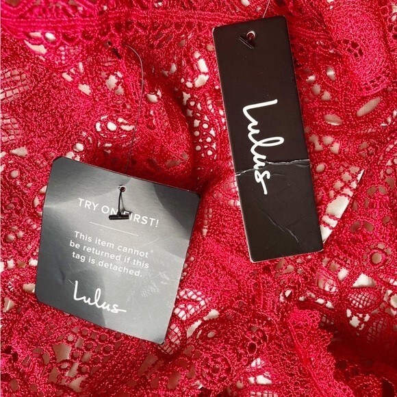 NWT Lulus Red Crochet Lace Amore Fitted Midi Dress Size XS Wedding Guest NEW - Picture 13 of 14